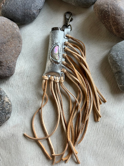 Abalone Fire Keeper - Silver/Tan