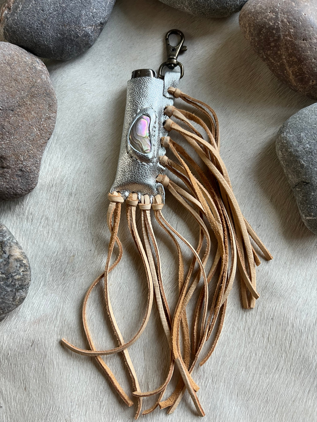 Abalone Fire Keeper - Silver/Tan