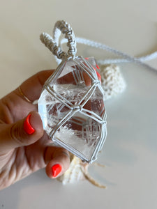 Clear Quartz Leather Talisman (White)