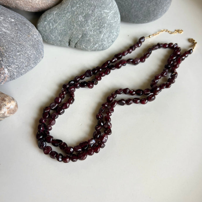 Wrap Necklace - Garnet Pebble