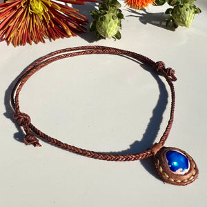 opal rope necklace (brown/blue)