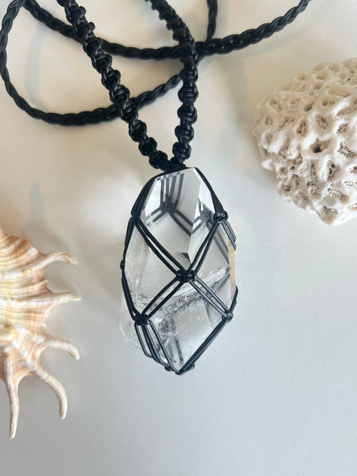 Clear Quartz Leather Talisman (Black)
