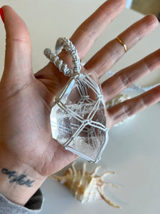 Clear Quartz Leather Talisman (White)