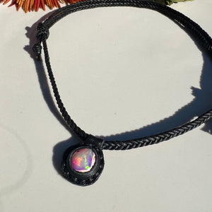 opal rope necklace (black/pink)