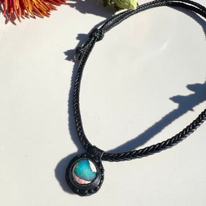 opal rope necklace (black/teal)