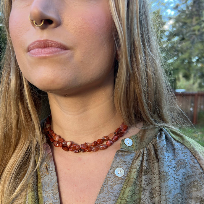 Wrap Necklace - Carnelian Pebble