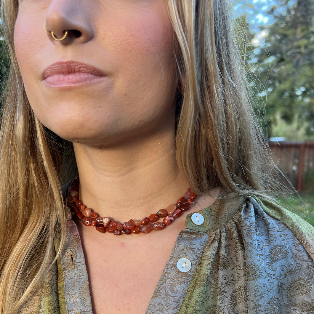 Wrap Necklace - Carnelian Pebble