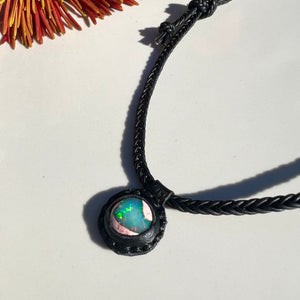 opal rope necklace (black/teal)