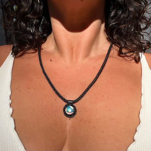 opal rope necklace (black/teal)