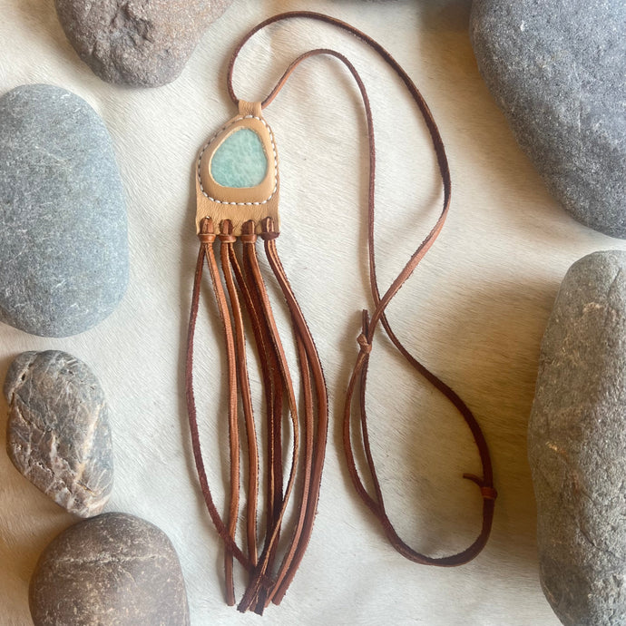 Amazonite Horizon Necklace - Tan Tassels