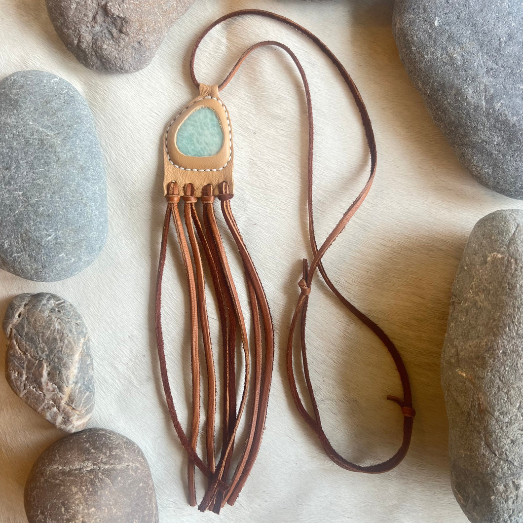 Amazonite Horizon Necklace - Tan Tassels