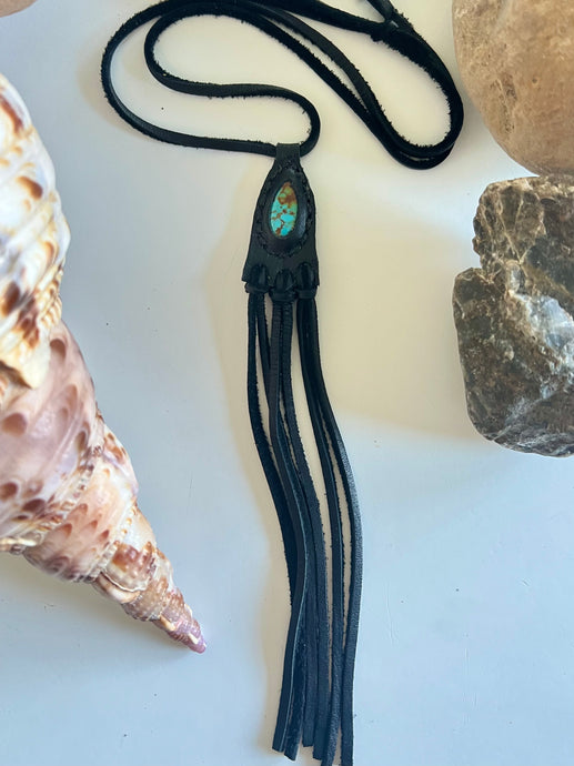 Royston Turquoise Horizon Necklace (Black Tassels)