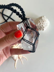 Clear Quartz Leather Talisman (Black)
