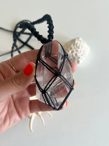 Clear Quartz Leather Talisman (Black)