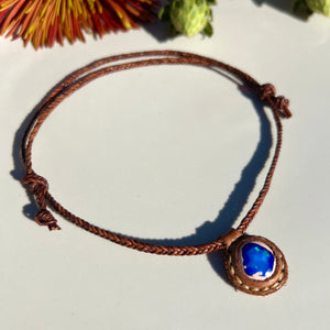 opal rope necklace (brown/blue)