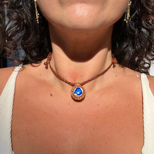 opal rope necklace (brown/blue)