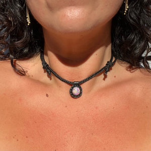 opal rope necklace (black/pink)