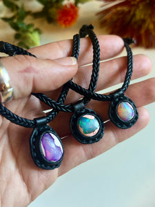 opal rope necklace (black/teal)