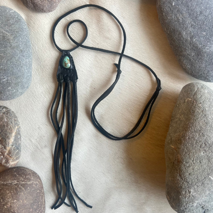 Kingman Turquoise Horizon Necklace - Black Tassels