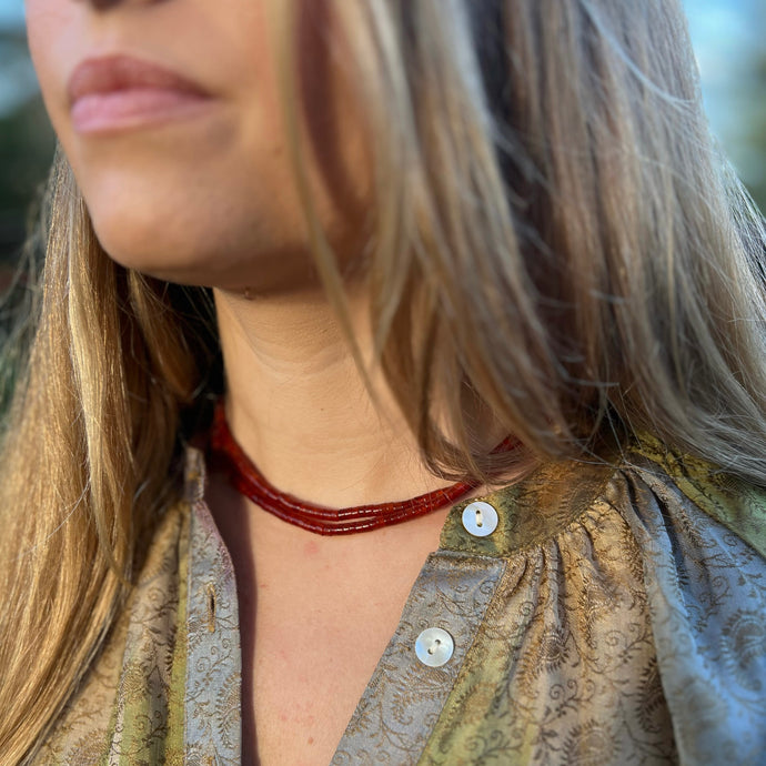 Wrap Necklace - Carnelian Heishi