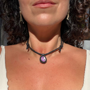 opal rope necklace (black/purple