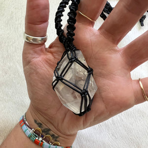 clear quartz with inclusions talisman (black)