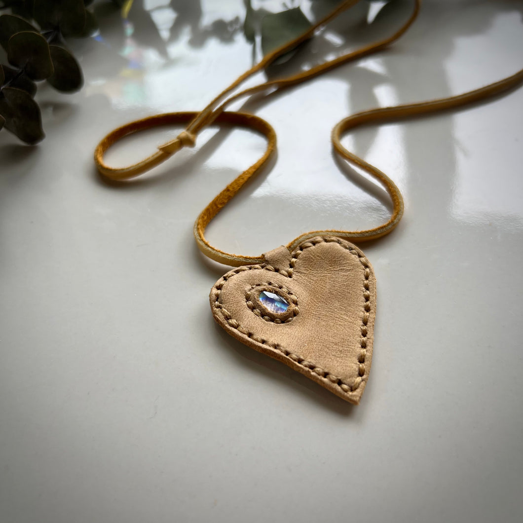 rainbow moonstone love necklace (tan)