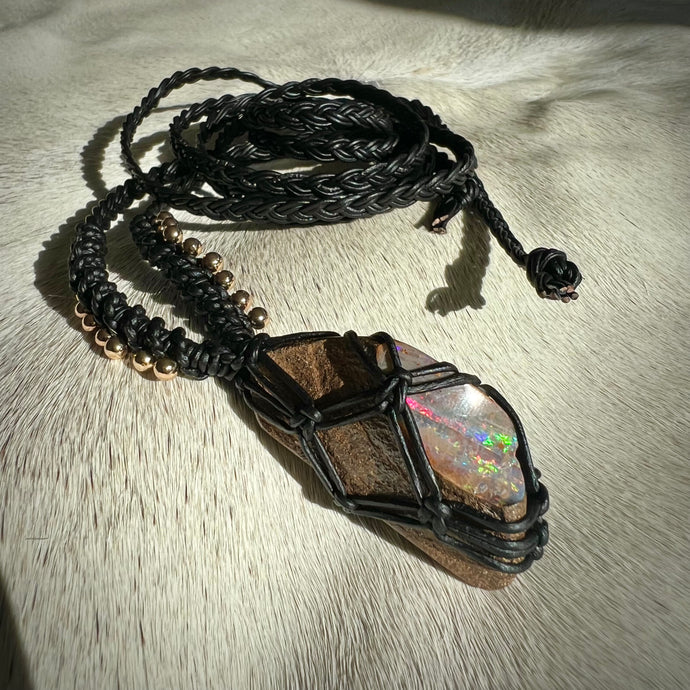 boulder opal talisman (black with gold)