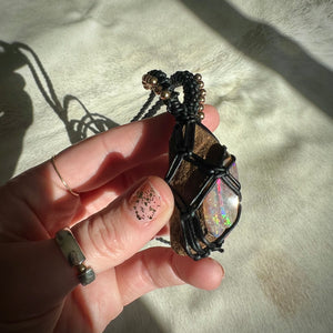 boulder opal talisman (black with gold)